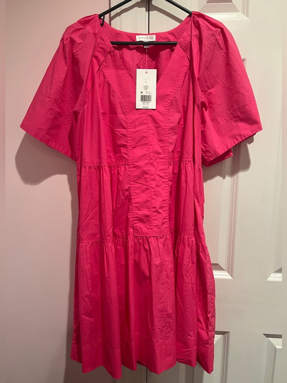 NWT L Large Crown & Ivy Pink cotton poplin dress